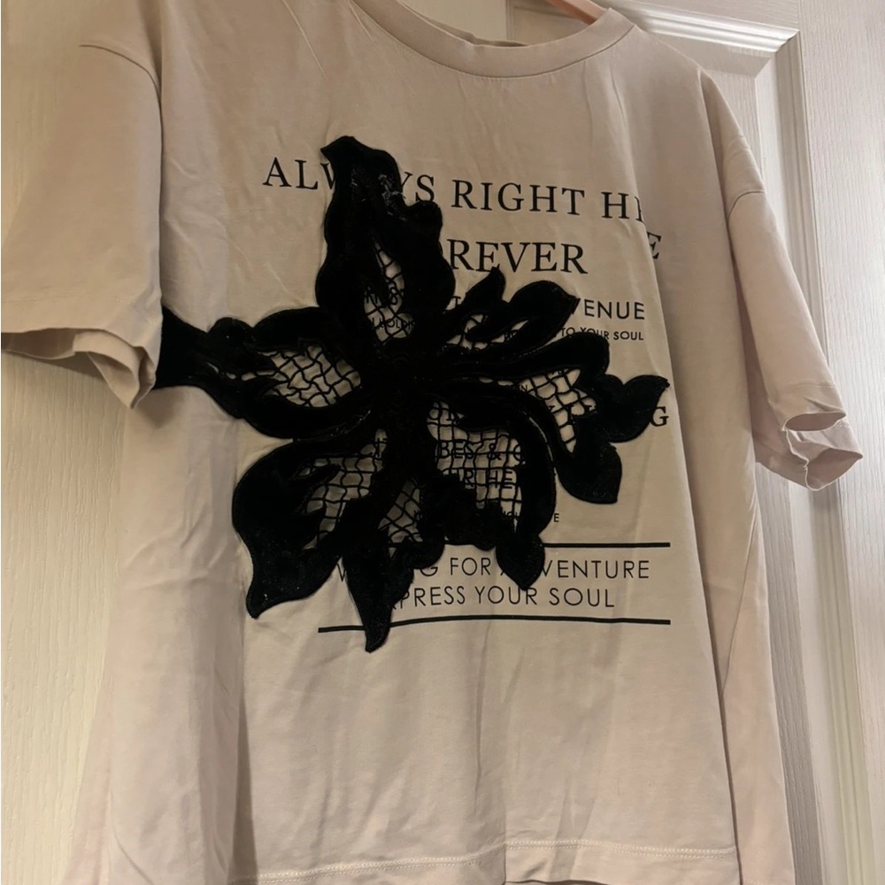 River Island Cream Tee with Black Floral Accent
